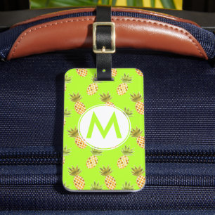 Étiquette À Bagage Monogramme lumineux Motif d'ananas peint à la trop