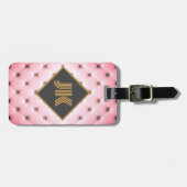 Étiquette À Bagage monogramme luxueux doré rose tufté personnaliser (Devant horizontal)