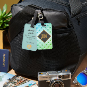 Étiquette À Bagage monogramme luxueux doré vert feuilleté personnalis