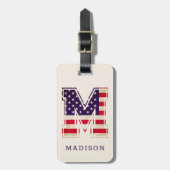 Étiquette À Bagage Monogramme M de drapeau USA moderne (Devant Vertical)