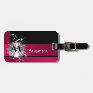 Étiquette À Bagage Monogramme magenta et argenté