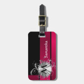 Étiquette À Bagage Monogramme magenta et argenté (Devant Vertical)