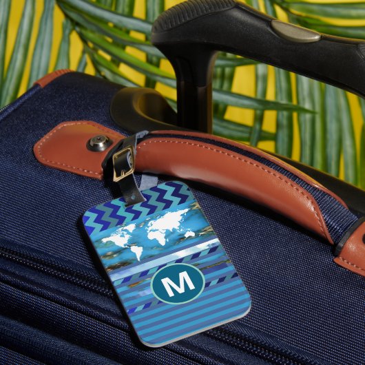 Étiquette À Bagage Monogramme marbré turquoise (Insitu Rectoal 1)