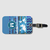 Étiquette À Bagage Monogramme marbré turquoise (Devant Horizontal)