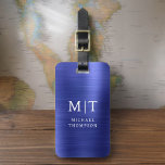 Étiquette À Bagage Monogramme Marine Bleu Brossé Métallique Élégant<br><div class="desc">Améliorez votre expérience de voyage avec notre étiquette de bagages Monogramme minimaliste classique élégant et moderne. Cet accessoire méticuleusement conçu allie élégance intemporelle et minimalisme contemporain, assurant à vos bagages un caractère sophistiqué. Réalisée avec précision et attention au détail, cette étiquette à bagages est plus qu'un simple article pratique, c'est...</div>