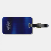 Étiquette À Bagage Monogramme Marine Bleu Faux Métal Acier Stylisé Pe (Dos horizontal)