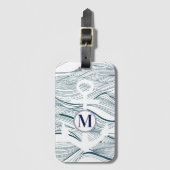 Étiquette À Bagage Monogramme marine et Ancre blanche (Devant Vertical)