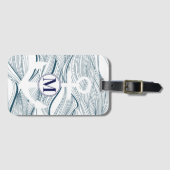 Étiquette À Bagage Monogramme marine et Ancre blanche (Devant Horizontal)