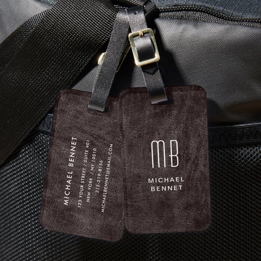 Étiquette À Bagage Monogramme Marron Moderne