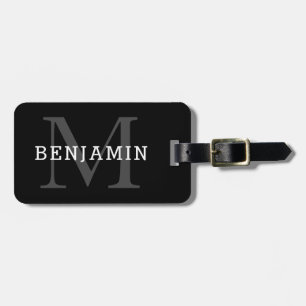 Étiquette À Bagage Monogramme masculin noir et blanc élégant