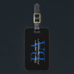 Étiquette À Bagage Monogramme masculin personnalisé<br><div class="desc">Élégante étiquette monogramme noir,  bleu et blanc. Conception de monogramme d'initiales branchées en majuscules de bloc et votre nom imprimé sur le monogramme en caractères élégants modernes. Un cadeau parfait pour papa,  père,  oncle,  mari,  frère,  grand-père,  etc.</div>