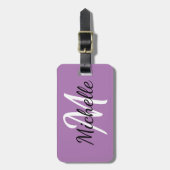 Étiquette À Bagage Monogramme mauve moderne simple Initiale et nom (Devant Vertical)