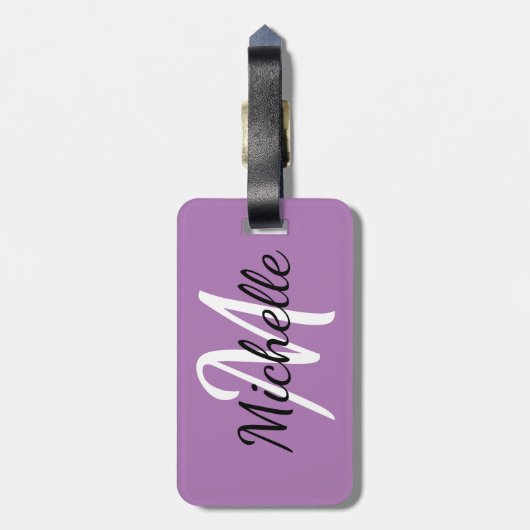 Étiquette À Bagage Monogramme mauve moderne simple Initiale et nom (Dos Vertical)