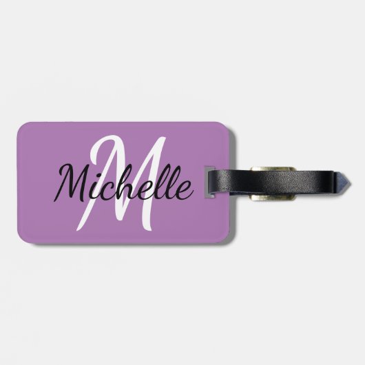 Étiquette À Bagage Monogramme mauve moderne simple Initiale et nom (Dos horizontal)