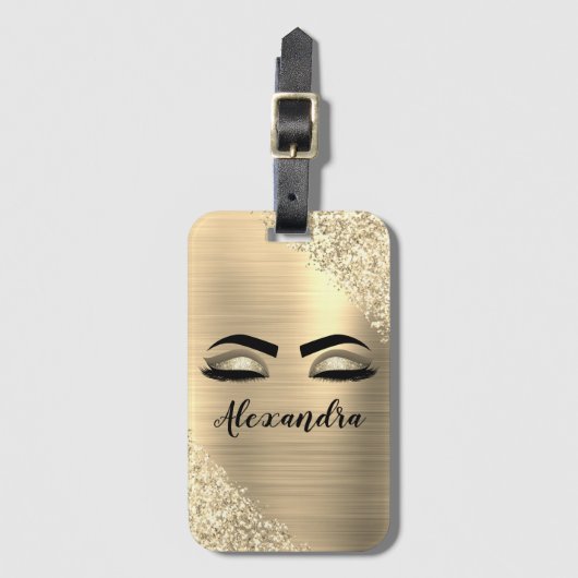 Étiquette À Bagage Monogramme métal brossé or Nom et initiale (Devant Vertical)