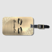 Étiquette À Bagage Monogramme métal brossé or Nom et initiale (Devant Horizontal)