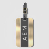 Étiquette À Bagage Monogramme métal brossé or Nom et initiale (Devant Vertical)