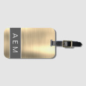 Étiquette À Bagage Monogramme métal brossé or Nom et initiale (Devant Horizontal)