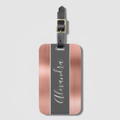Étiquette À Bagage Monogramme métal brossé rose or Nom (Devant Vertical)