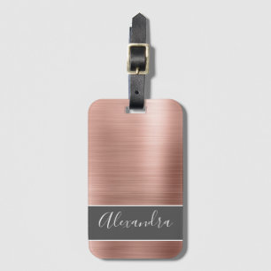 Étiquette À Bagage Monogramme métal brossé rose or Nom