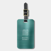 Étiquette À Bagage Monogramme Métal Brossé Vert Émeraude (Devant Vertical)