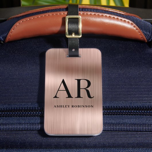 Étiquette À Bagage Monogramme Métal Or Rose Élégant 2 Initiales (Insitu Rectoal 2)