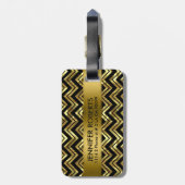 Étiquette À Bagage Monogramme métal or Zigzag Chevron Motif (Dos Vertical)