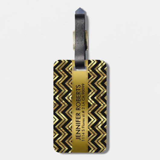 Étiquette À Bagage Monogramme métal or Zigzag Chevron Motif (Dos Vertical)