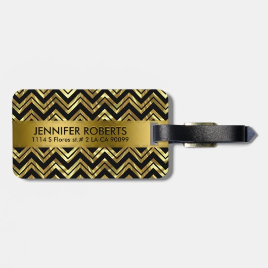 Étiquette À Bagage Monogramme métal or Zigzag Chevron Motif (Dos horizontal)