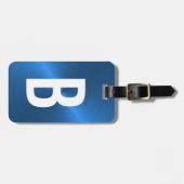 Étiquette À Bagage Monogramme métallique brossé bleu initial (Devant horizontal)