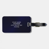 Étiquette À Bagage Monogramme métallique brossé bleu marine (Dos horizontal)