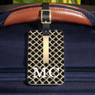 Étiquette À Bagage Monogramme métallique brossé Brown simple et éléga