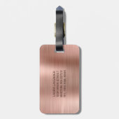 Étiquette À Bagage Monogramme métallique brossé Chic Rose Gold Initia (Dos Vertical)