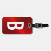 Étiquette À Bagage Monogramme métallique brossé rouge initial (Devant horizontal)