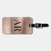 Étiquette À Bagage Monogramme métallique élégant Rose Gold 2 Initiale (Devant horizontal)