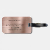 Étiquette À Bagage Monogramme métallique élégant Rose Gold 2 Initiale (Dos horizontal)