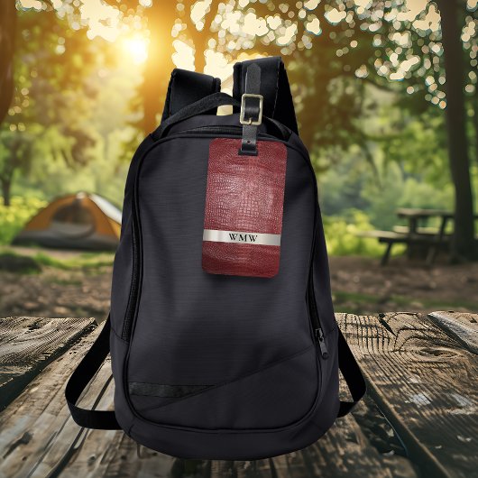 Étiquette À Bagage Monogramme métallique en cuir numérique rouge