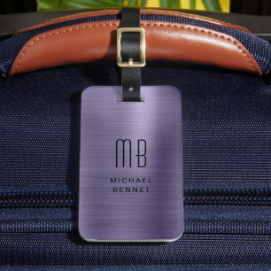 Étiquette À Bagage Monogramme métallisé faux violet moderne