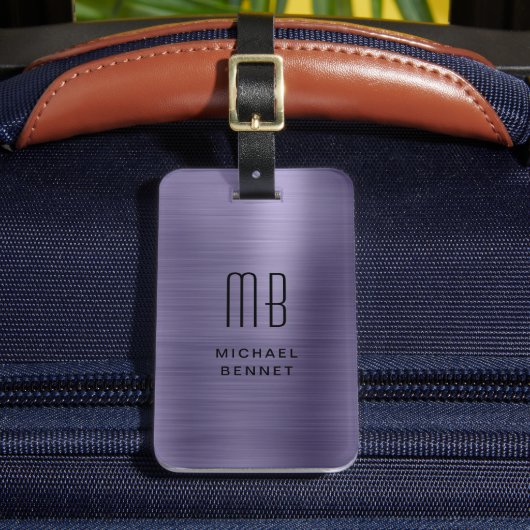 Étiquette À Bagage Monogramme métallisé faux violet moderne (Insitu Rectoal 2)