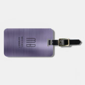 Étiquette À Bagage Monogramme métallisé faux violet moderne (Devant horizontal)