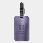 Étiquette À Bagage Monogramme métallisé faux violet moderne (Devant Vertical)