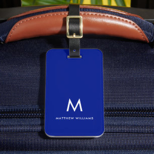 Étiquette À Bagage Monogramme minimal bleu marine moderne personnalis