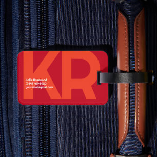 Étiquette À Bagage Monogramme minimal Gras simple rétro bonbon rouge