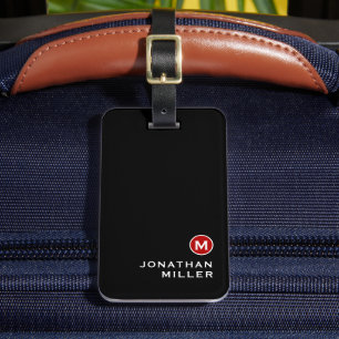 Étiquette À Bagage Monogramme minimal noir rouge classique