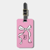 Étiquette À Bagage Monogramme Minimal Script Coquette Nœud Rose Gras (Devant Vertical)