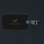 Étiquette À Bagage Monogramme minimaliste noir or élégant Script<br><div class="desc">Chic et élégant,  cette étiquette de bagage monogramme moderne en noir et jaune est un design minimaliste sophistiqué qui combine votre monogramme dans un script écrit à la main le long d'élégante typographie serif.</div>