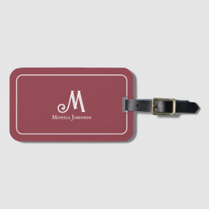 Étiquette À Bagage Monogramme minimaliste personnalisé Nom rouge lusi