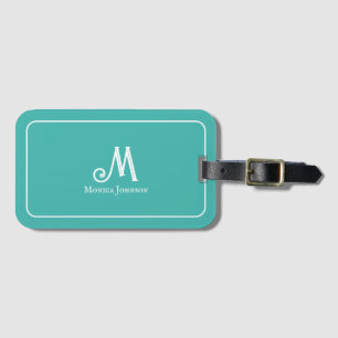 Étiquette À Bagage Monogramme minimaliste personnalisé Nom Verdigris