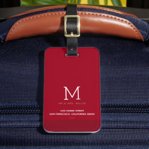 Étiquette À Bagage Monogramme minimaliste rouge M & Mme
