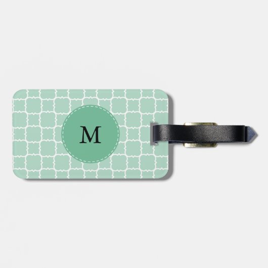 Étiquette À Bagage Monogramme Mint vert et blanc Quatrefoil Motif (Dos horizontal)